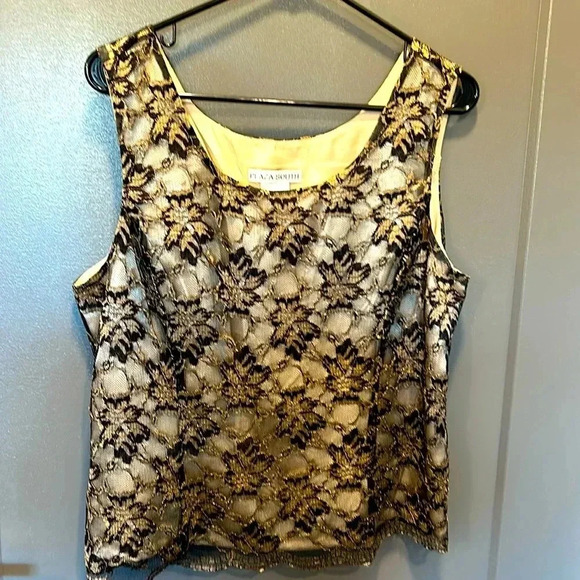 PLAZA SOUTH VINTAGE LACE TOP SIZE 14 GOLD POLYESTER LINING THAILAND MADE  FANCY - Picture 1 of 8